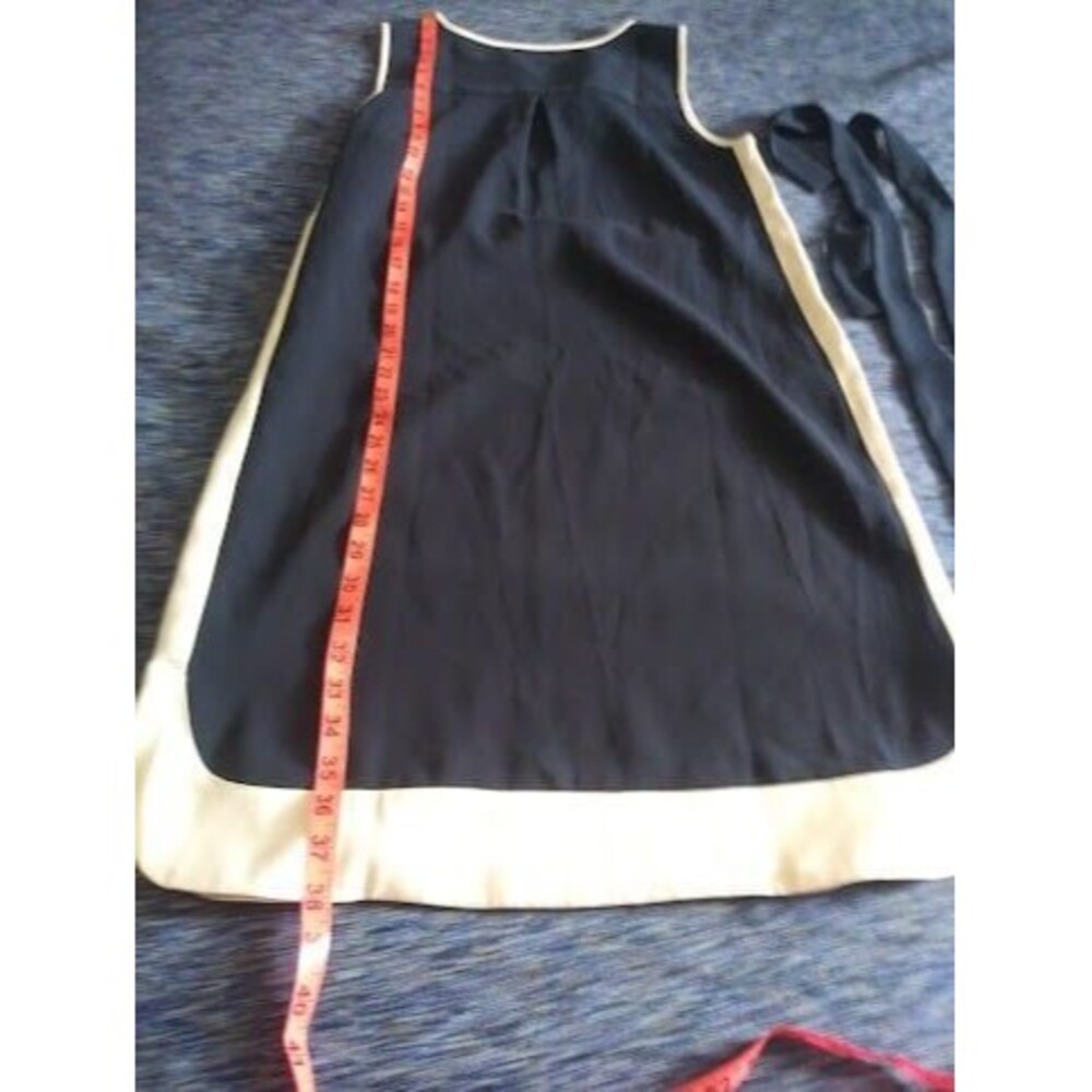 "Ann Taylor Blue Sleeveless Dress with White Trim & Belt"...A-3 - Picture 4 of 7